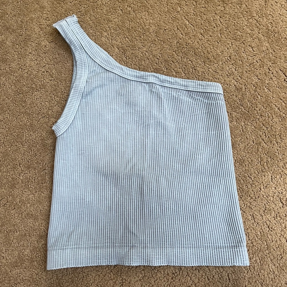 Nikibiki one shoulder blue ribbed tank top